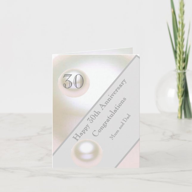Cartão Pearl de Aniversário de Casamento de 30 (Frente)
