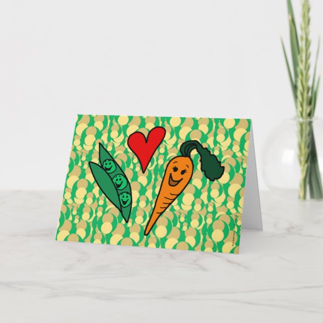 Cartão Peas Love Carrots, Cute Green and Orange Design (Frente)