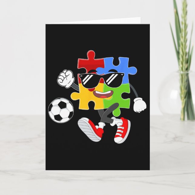 Cartão Peça de Puzzle Jogando Futebol Dia de Conscientiza (Frente)