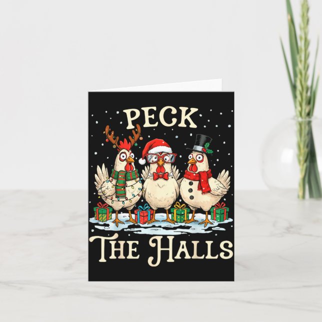 Cartão Peck The Halls Chicken Christmas Farm Animal Funny (Frente)
