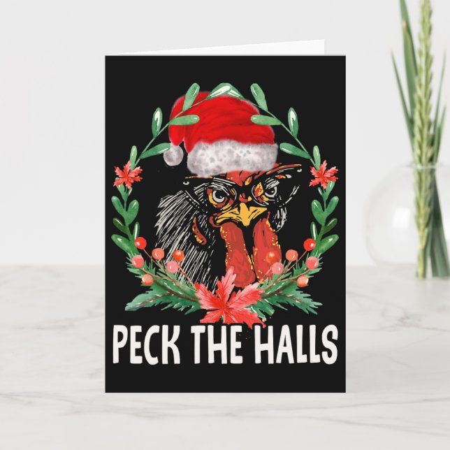 Cartão Peck The Halls Chicken Snowflakes Christmas Santa  (Frente)