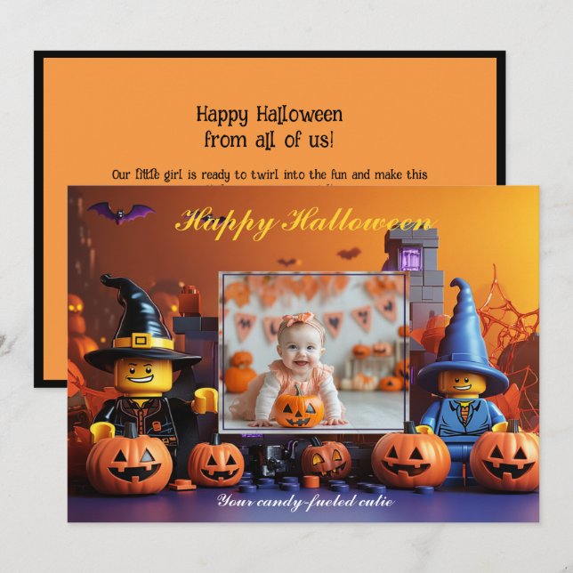 Cartão Pedra de abóbora do Halloween Trick-or-Treaters (Frente/Verso)