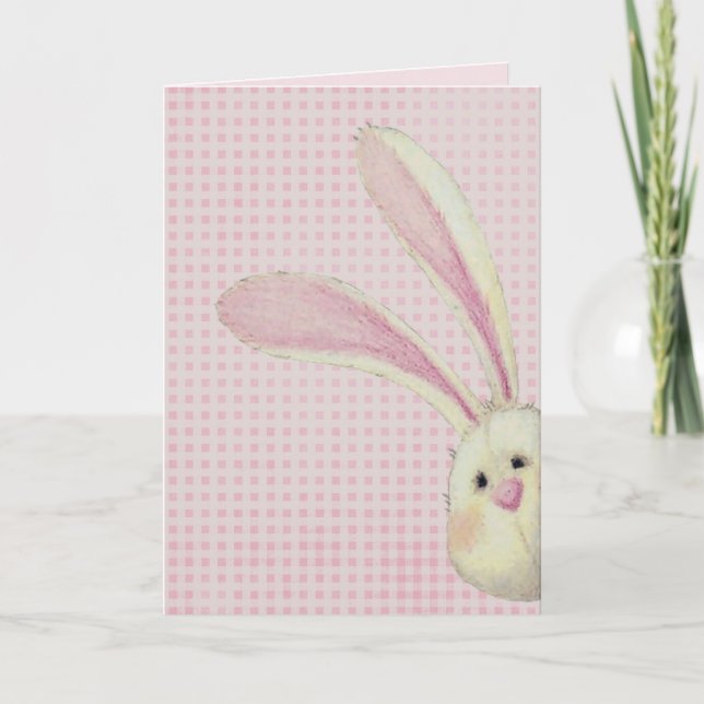 Cartão Peeking Easter Bunny Em Gingham (Frente)