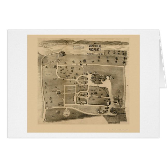 Cartão Peekskill no Hudson, mapa panorâmico de NY - 1890 (Frente Horizontal)