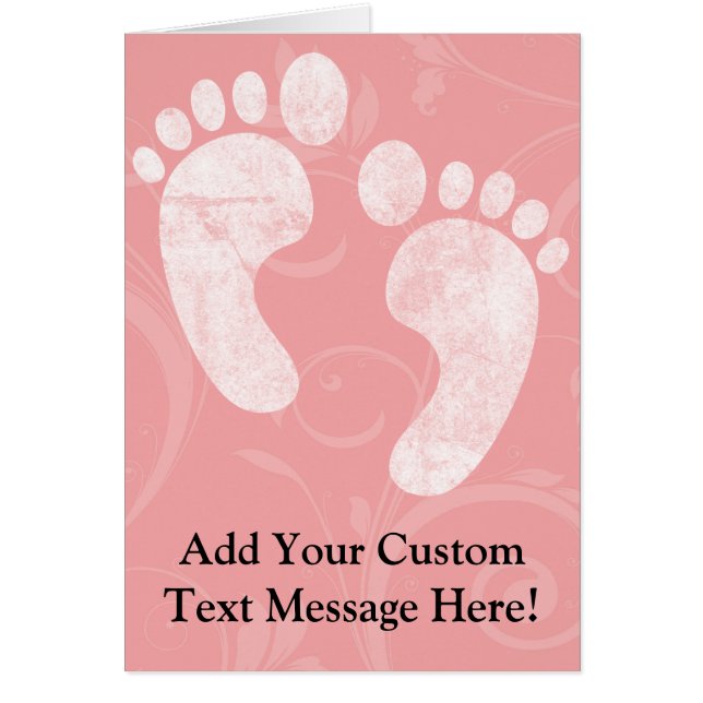 Cartão Pegadas cor-de-rosa/brancas do bebê (Frente)