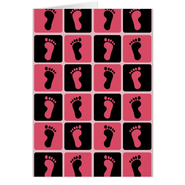 Cartão Pegadas de Bebê Rosa e Preto (Frente)