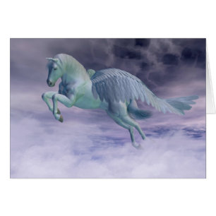 Cartão Pegasus que galopa através das nuvens de