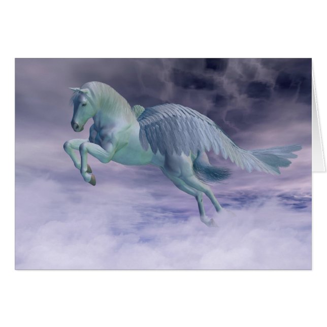 Cartão Pegasus que galopa através das nuvens de (Frente Horizontal)