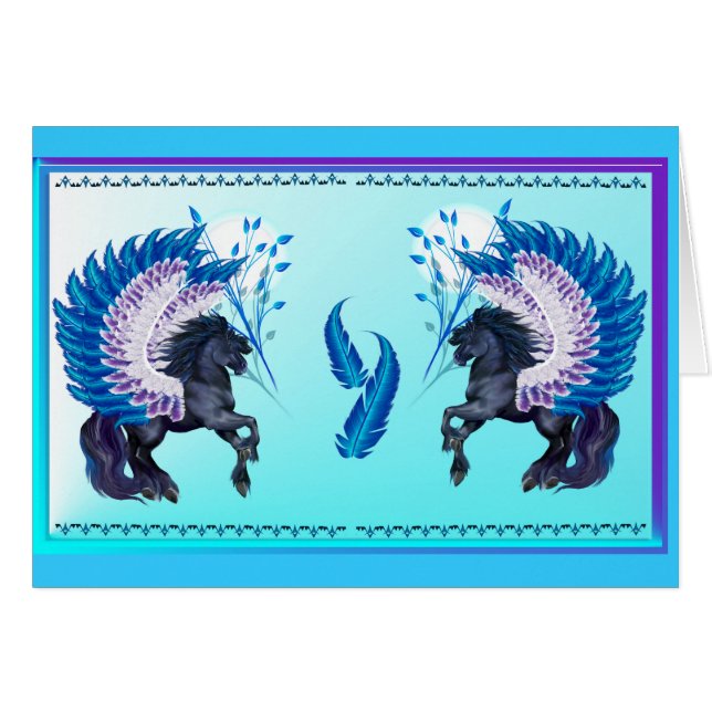 Cartão Pegasus voado azul (Frente horizontal)