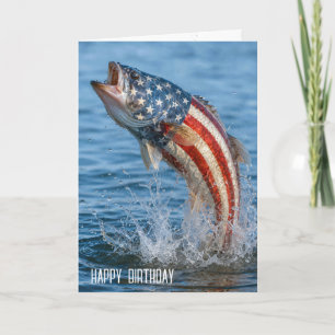 Cartão Peixe da Bandeira Americana de Aniversário