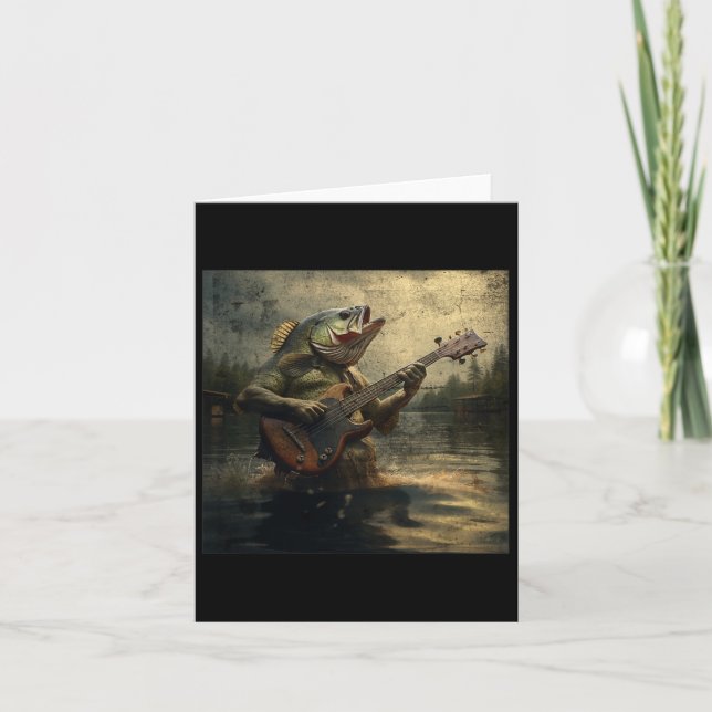 Cartão Peixe estranho tocando B guitarra Engraçado Memóri (Frente)