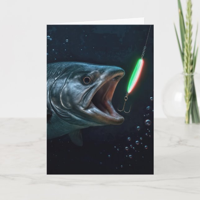 Cartão Peixe Grande de Aniversário com Isca Neon (Frente)