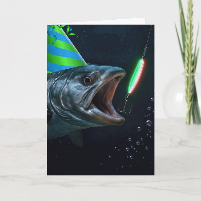 Cartão Peixe Grande de Aniversário com Isca Neon (Frente)