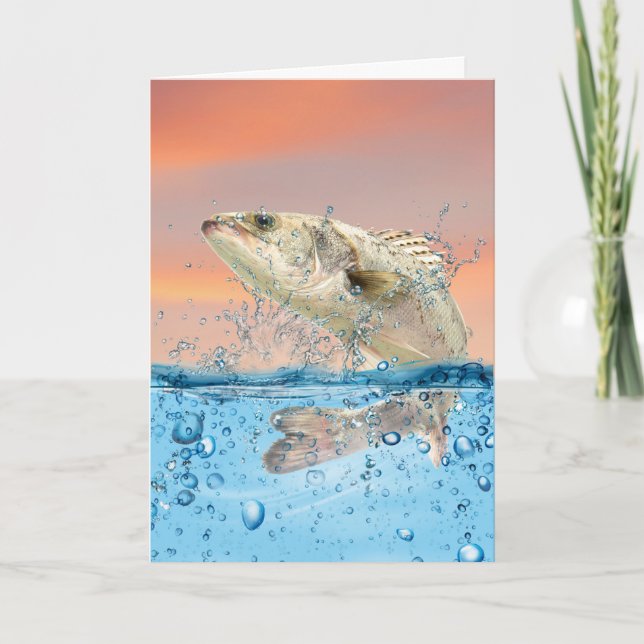 Cartão Peixe grande de aniversário na água (Frente)