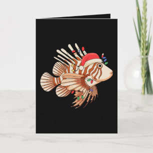 Cartão Peixe-leão Papai Noel Chapéu Luzes de Natal Xmas F