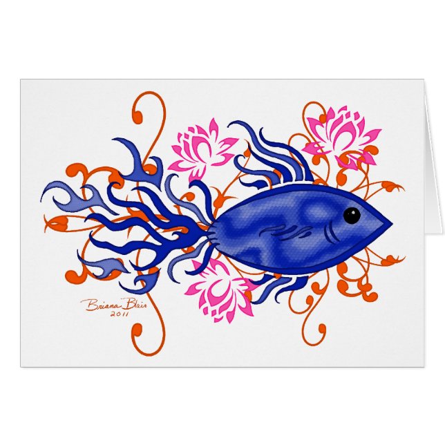 Cartão Peixe Tribal Azul (Frente Horizontal)