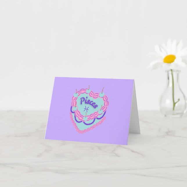 Cartão Peixes Bolo de Aniversário do Coração Zodiac Paste (Planta pequena)