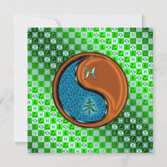 Cartão Peixes & Cabra de Madeira (Frente)