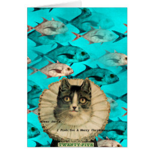 Cartão Peixes do gato você Natal da colagem de Digitas