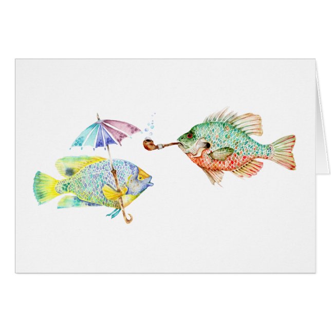 Cartão Peixes - Dois Impressão de Arte de Peixe com pintu (Frente Horizontal)