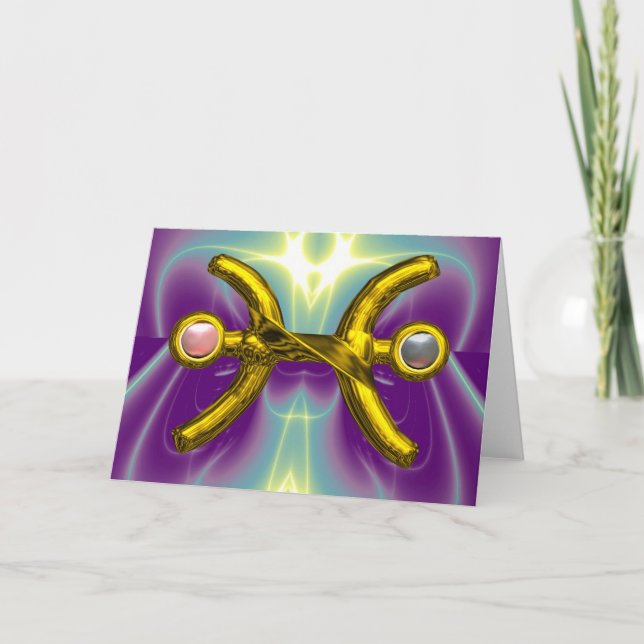 Cartão PEIXES Dourado Sinal de Aniversário Zodiac,Pérolas (Frente)