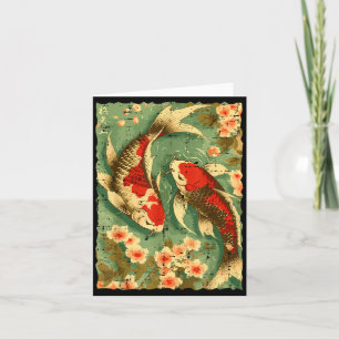 Cartão Peixes Koi Japoneses Flores de Cerejeira Sakura Ar
