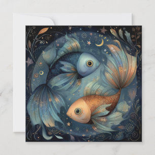 Cartão Peixes Peixes Zodíaco Astrologia Celestial Anivers