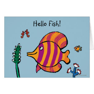 Cartão Peixes Tropicais Laranja e Roxo com Cavalos-marinh