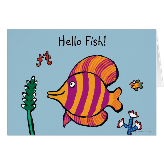 Cartão Peixes Tropicais Laranja e Roxo com Cavalos-marinh (Frente Horizontal)