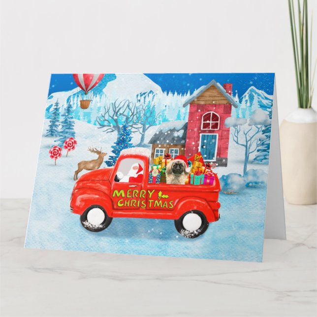 Cartão Pekingese Dog Christmas Delivery Truck Snow (Frente)