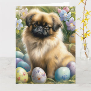 Cartão Pekingese Dog com Feriado de Ovos de Páscoa