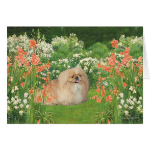Cartão Pekingese no Jardim