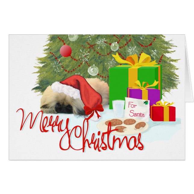 Cartão Pekingese Puppy 1rua Natal (Frente Horizontal)