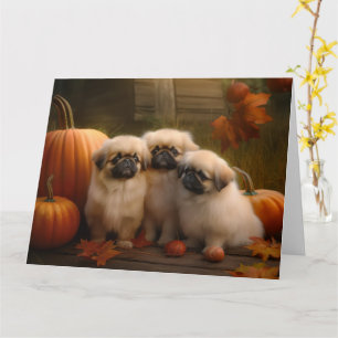 Cartão Pekingese Puppy Autumn Delight Pumpkin