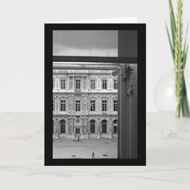 Cartão Pela janela Le Louvre Paris Saudação (Frente)