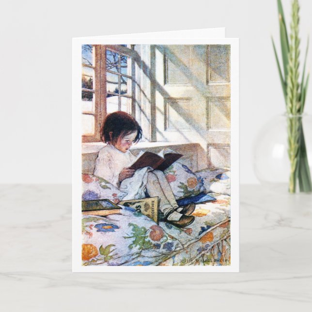 Cartão Pela janela no inverno, Jessie Willcox Smith (Frente)