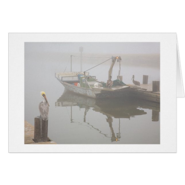 Cartão Pelicanos e barco do camarão (Frente Horizontal)