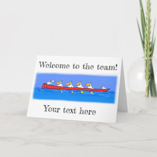 Cartão Pelicans rowing cartoon card. (Frente)