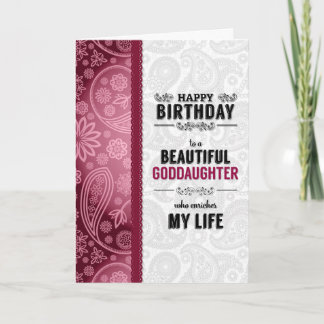 Cartão pelo Aniversário de Corações Rosa e Paisley de God