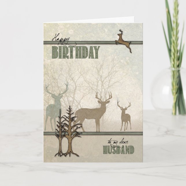 Cartão pelo Marido Deer no Forest Birthday (Frente)