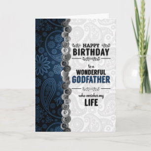 Cartão pelo padrinho Birthday Blue Paisley com botões