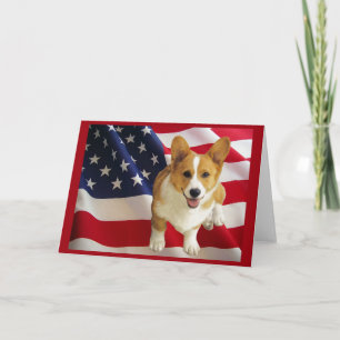 Cartão Pembroke Welsh Corgi - American Flag Greeting Card