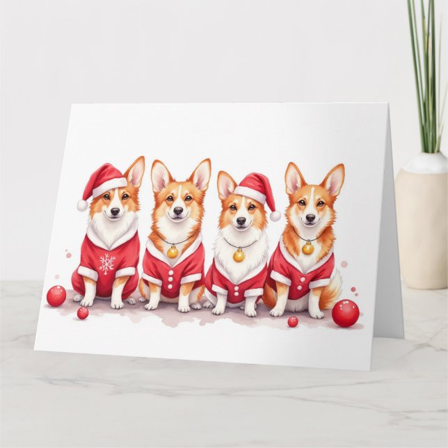 Cartão Pembroke Welsh Corgi Christmas Dress Santa Hat (Frente)