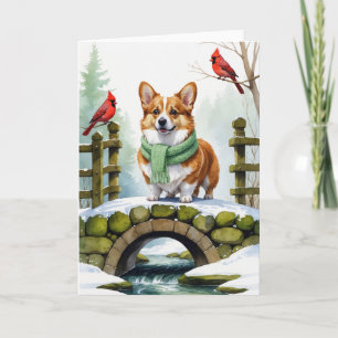 Cartão Pembroke Welsh Corgi na Ponte Nevada de Inverno