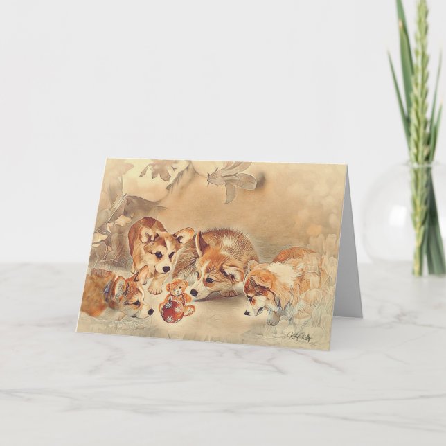 Cartão Pembroke Welsh Corgi Puppies (Frente)