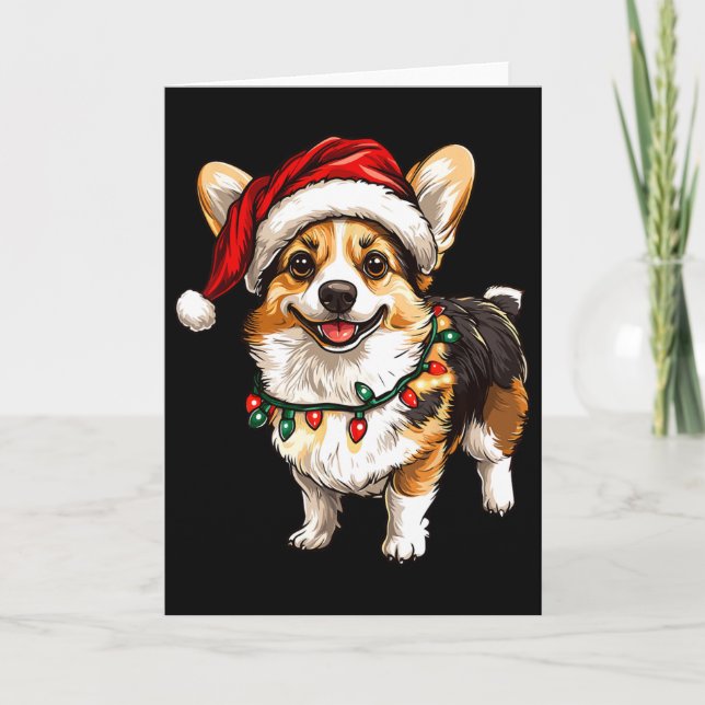 Cartão Pembroke Welsh Corgi Santa Christmas Tree Lights X (Frente)