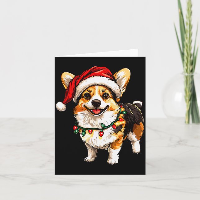 Cartão Pembroke Welsh Corgi Santa Christmas Tree Lights X (Frente)