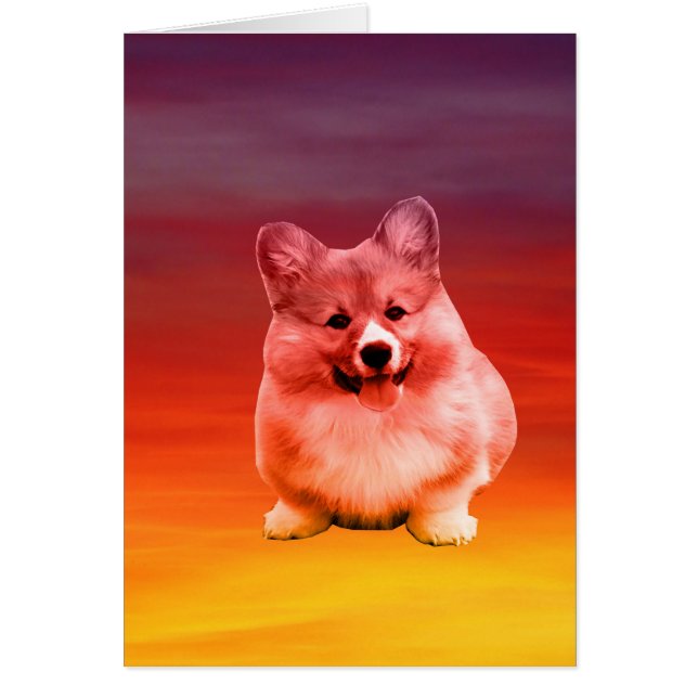 Cartão Pembroke Welsh Corgi Sentado Em Praia (Frente)