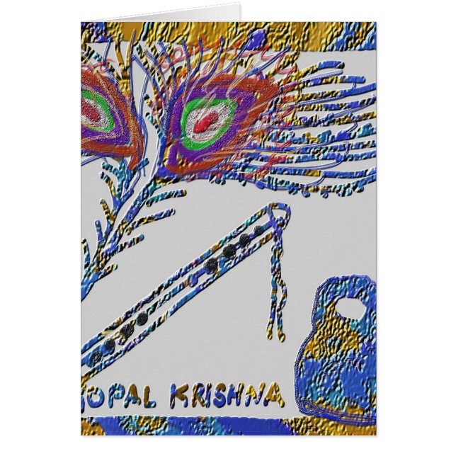 Cartão Pena do pavão e flauta - lebre Krishna (Frente)