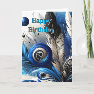 Cartão Penas Azuis Arte Abstrata de IA Feliz Aniversário
